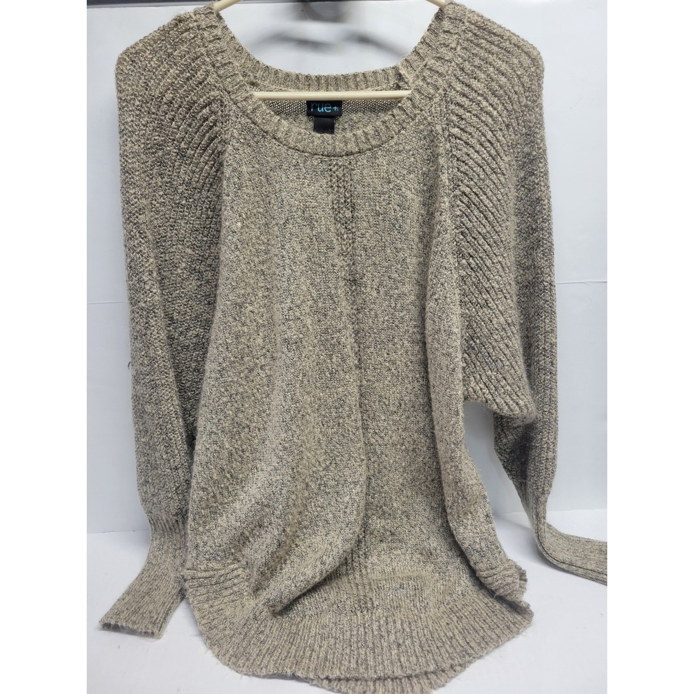 Rue+ Womens Plus 1X Oatmeal Marl Oversized Dolman Sleeve‎ Knit Sweater Pullover